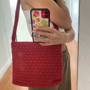 beautiful red crochet bag! never used or touched!! from saks fifth ave!